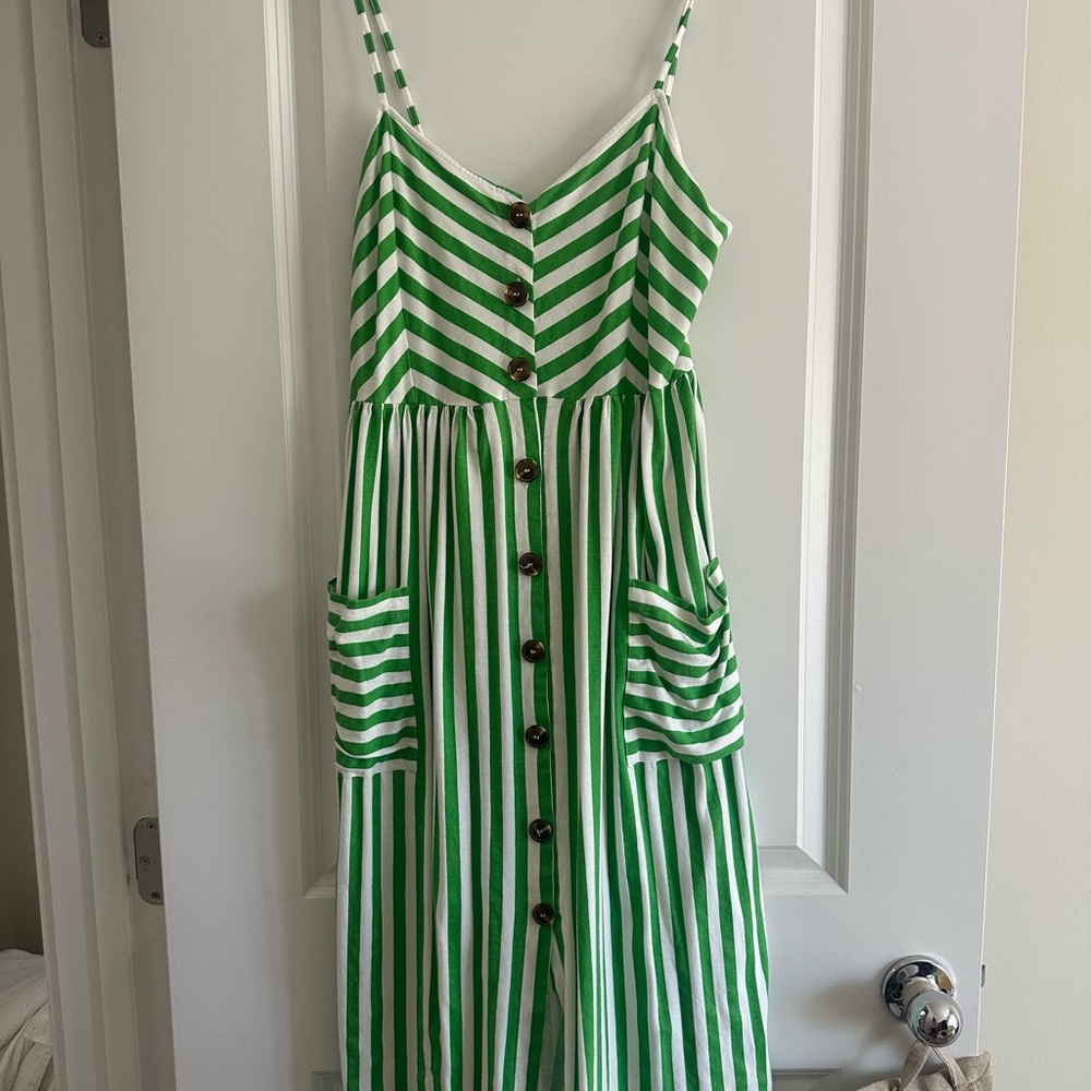 Green and White Striped Sun Dress